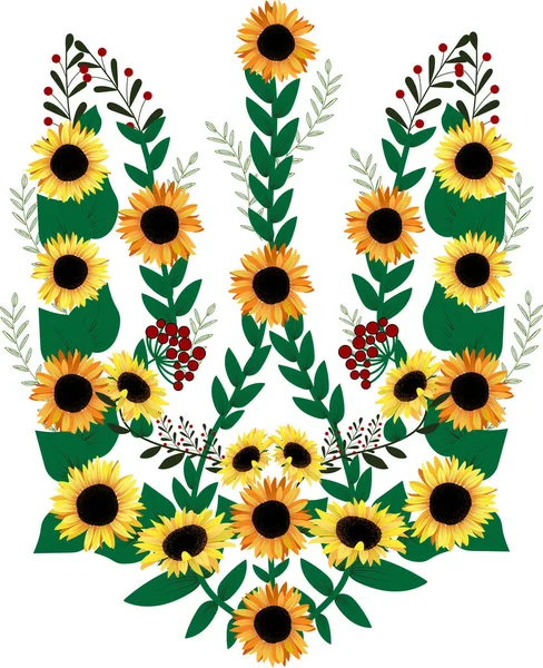 Tridente Ucraino Fiori Stemma Con Girasoli Sullo Sfondo Bianco Illustrazione — Vettoriale Stock