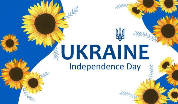 带有向日葵的乌克兰独立日的周年旗帜 8月24日在乌克兰度假 海报的矢量图解 — 图库矢量图片