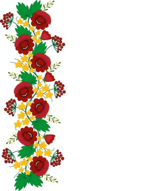 Çiçek Ukraynalı vektör görüntüsü. Petrykivka resim tarzında bir çiçek. Beyaz zemin. Arka plandaki süs, çapraz dikişe benzer. Metnin için yer.