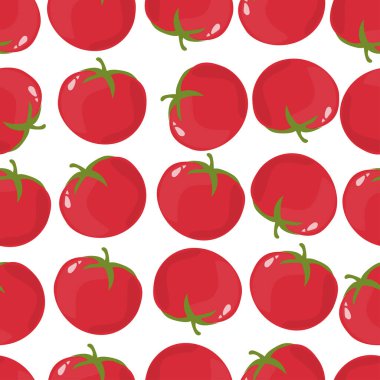 Taze kırmızı domatesler. Renkli arka plan, sebze vektörü. Dekoratif duvar kağıdı, baskı. Tasarım arka planı, domates