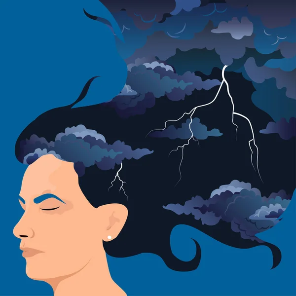 Ψυχική Διαταραχή Γυναίκες Κατάθλιψη Καταιγίδα Μέσα Στο Κεφάλι Της Κορίτσι — Διανυσματικό Αρχείο