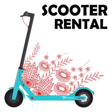 Elektrikli scooter kiralama afişi. Eco City Taşımacılık. Vektör illüstrasyonu