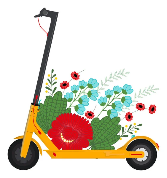 Scooter Avec Des Fleurs Transport Scooter Électrique Que Vous Pouvez — Image vectorielle