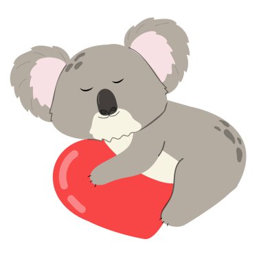 Kawaii koalası kalp vektör illüstrasyonuyla. Beyaz arka planda Koala ve Love sembolü. Sevgililer Günü için tebrik kartı şablonu