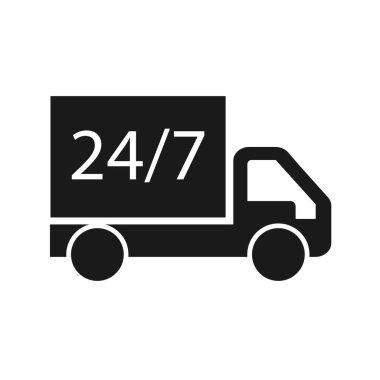 Teslimat kamyonu ikonu. Beyaz arkaplanda vektör düz çizim izole edildi. Vektör İllüstrasyonu.