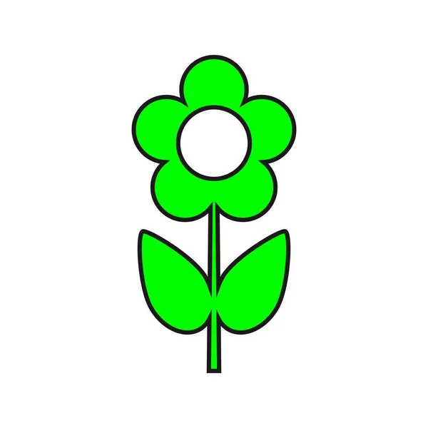 Zöld Virág Körvonal Ikon Kerek Jel Lapos Stílusú Vektor Szimbólum — Stock Vector