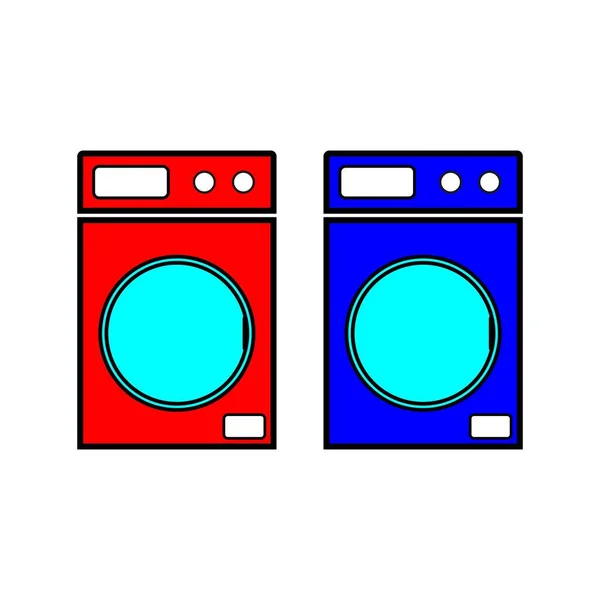 Lavadoras Rojas Azules Icono Vector Ilustración Estilo Plano — Archivo Imágenes Vectoriales