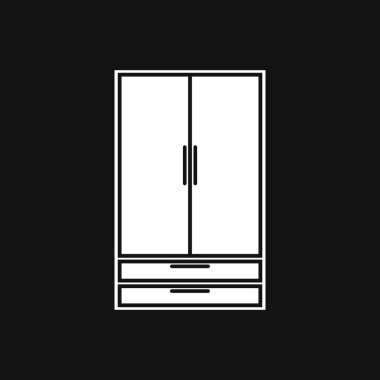 Dolap, gardırop, mobilya düz tasarım ikonu. Siyah arka planda izole edilmiş.