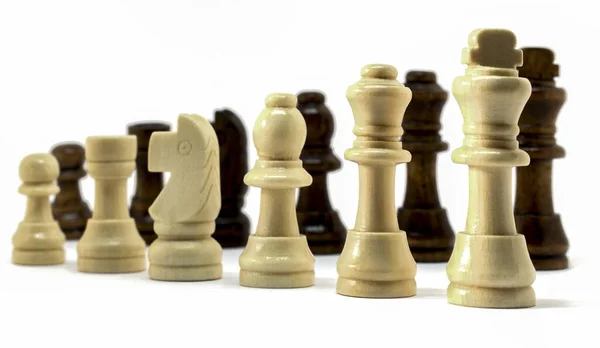 Simple Wooden Chess Variety Positions Isolated White Background — Stock Photo, Image