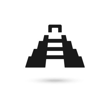 Kukulcan Tapınağı, Chichen Itza Mexico. Beyaz arka planda izole edilmiş. Siyah Vektör illüstrasyonu. Düz tasarım