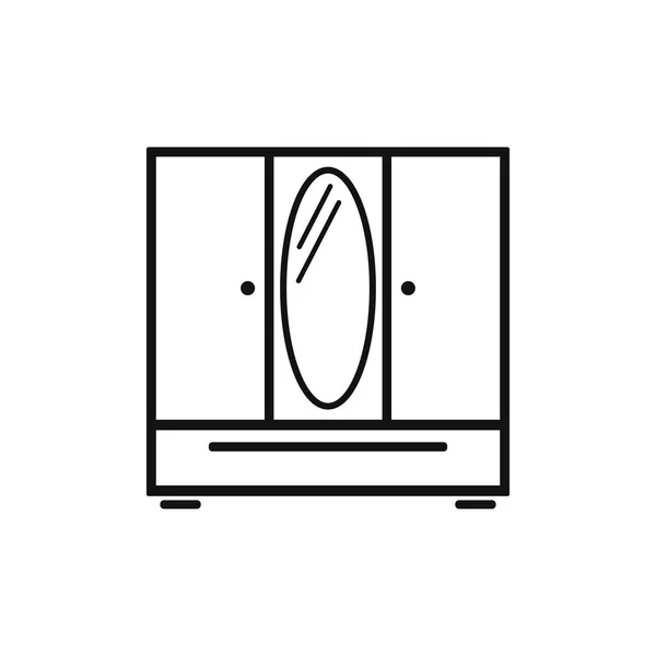 Kledingkast Met Spiegel Pictogram Meubels Flat Design Icon Slaapkamer Meubels — Stockvector