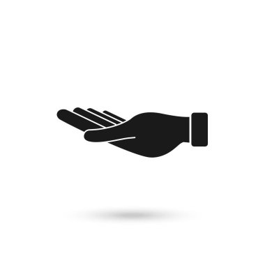 Siyah ikona yardım ediyorum. Bağış jesti. Doğrusal biçim yardımcı el simgesi.