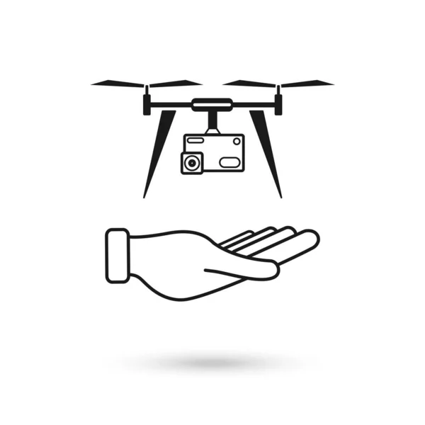 Kézben Tartva Drone Quadcopter Ikon Fehér Alapon Grafikus Web Design — Stock Vector