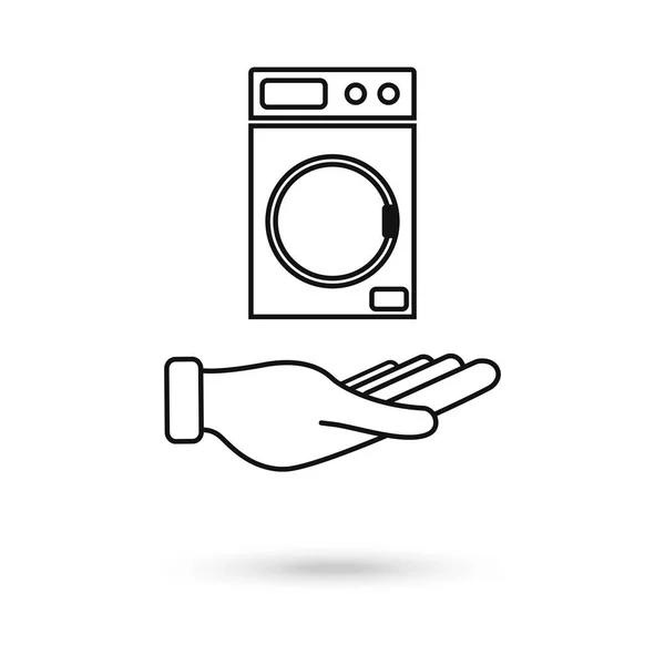 Hand Haltend Waschmaschine Icon Vektor Flachen Stil Vektorillustration — Stockvektor