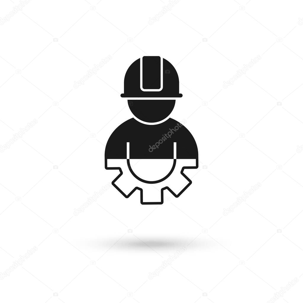 Worker safety helmet and gear, flat design icon