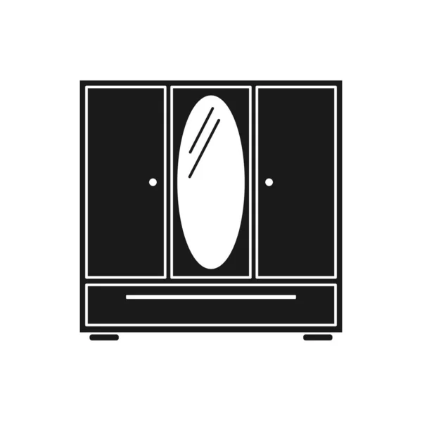 Шкаф Зеркальной Иконой Иконка Мебельного Дизайна Мебель Спальни Черный Символ — стоковый вектор