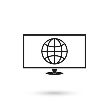 Küre ve monitör işareti, beyaz arka planda izole edilmiş. Vektör İllüstrasyonu