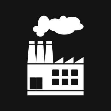 Vector Illustration 'un Fabrika ya da Elektrik Santrali Düz Tasarımı. Manufactory Endüstriyel CO2 emisyon problemleri. Siyah arkaplan