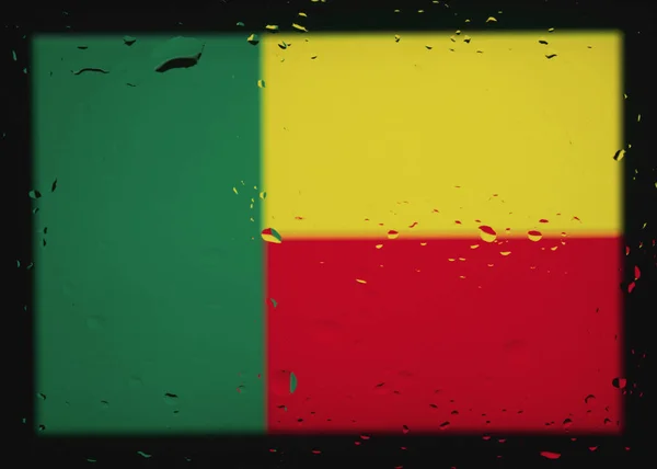 Krople Wody Tle Flagi Beninu Płytka Głębokość Pola Wybiórcze Skupienie — Zdjęcie stockowe