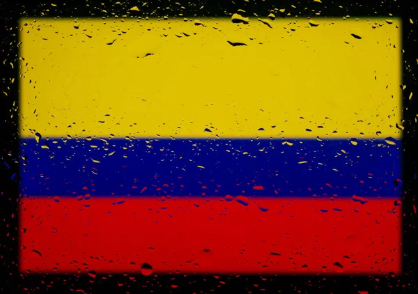 Краплі Води Фоні Прапора Колумбії Поверхнева Глибина Поля Вибіркове Фокусування — стокове фото
