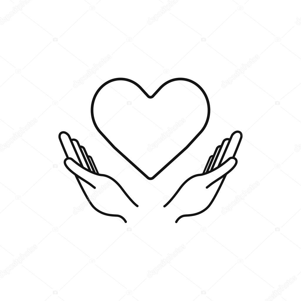 Healthcare hands holding heart flat icon for apps and website. Vector Illustration
