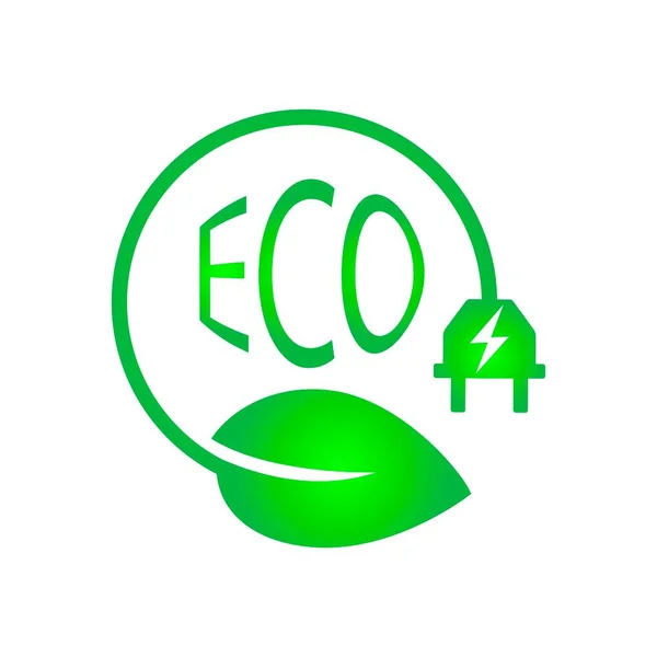 電気プラグと葉のシンボルと自然緑のエコエネルギーアイコン グリーンベクトル Natural Friendly Concept — ストックベクタ