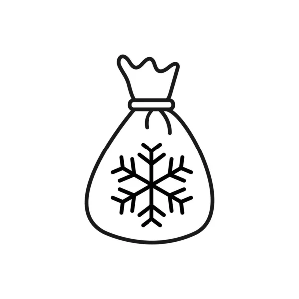 Καλά Χριστούγεννα Τσάντα Δώρο Νιφάδες Χιονιού Εορταστική Γραμμική Στυλ Εικονίδιο — Διανυσματικό Αρχείο