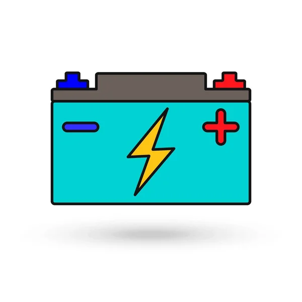 Prosta Kolorowa Ikona Akumulatora Samochodowego Symbolem Błyskawicy Płaska Konstrukcja — Wektor stockowy