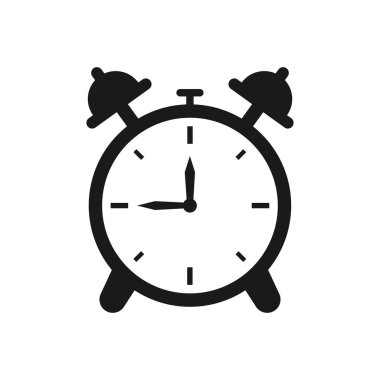 Alarm saati grafik simgesi. Alarm saati işareti beyaz arkaplanda izole edildi. Saatlerin şablonu. Vektör illüstrasyonu