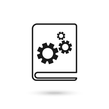 Ayarları işaretli kitap simgesi. Kitap simgesi ve özelleştirme, kurma, yönetme, işleme konsepti. Vektör grafikleri.