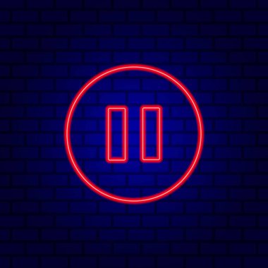 Neon düğmesini duraklat, duvar arkaplanındaki düz tasarım biçimi.