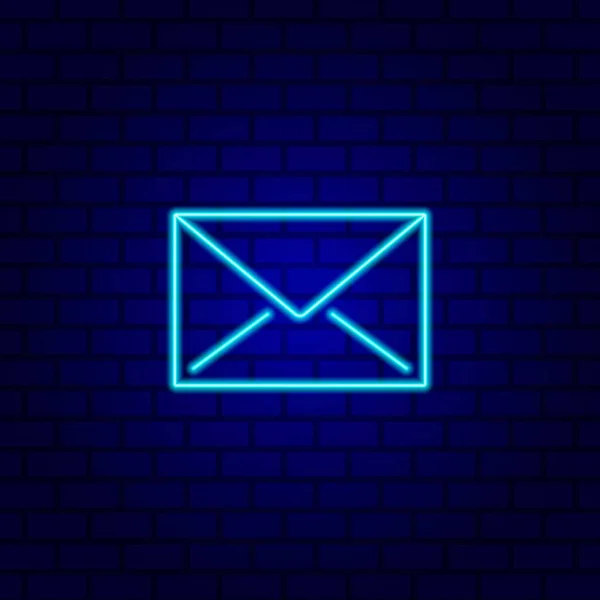 Chat Neon Μπλε Mail Φάκελο Γράμμα Mail Απομονώνονται Φόντο Τούβλο — Διανυσματικό Αρχείο