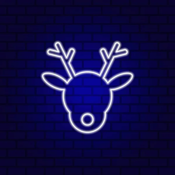 Weihnachten Rentier Charakter Neon Symbol Isoliert Auf Dunkelblauem Backstein Hintergrund — Stockvektor