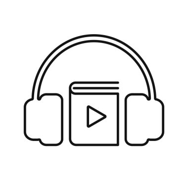 Audiobook simgesi. E-öğrenme ve eğitimden beyaz arkaplan üzerinde Audiobook simgesi, mobil konsept ve web tasarımı için doğrusal biçim işareti.