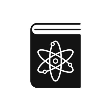 Kara Kitap ve atom düz tasarım vektör simgesi. Vektör grafikleri.