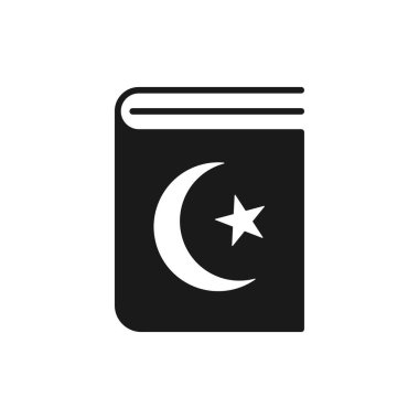 Yıldız ve Hilal İslami sembollü Kara Kitap, Kutsal Dini Kitap, Kuran. Düz tasarım simgesi