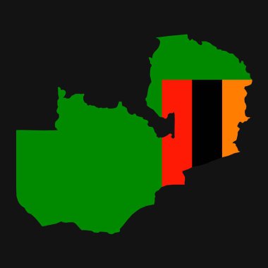 Siyah zemin üzerinde bayrak olan Zambiya haritası silueti