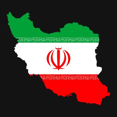 Siyah zemin üzerinde bayrak olan İran haritası silueti