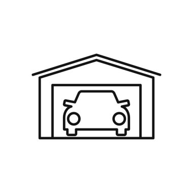 Araba ikonlu garaj. Park ikonu. Depolama evi simgesi.