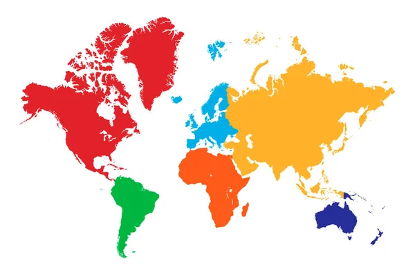 大陸と異なる色の高解像度の世界地図 高詳細世界地図 — ストックベクタ