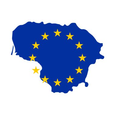 Beyaz zemin üzerinde Avrupa Birliği bayrağı bulunan Litvanya Haritası.