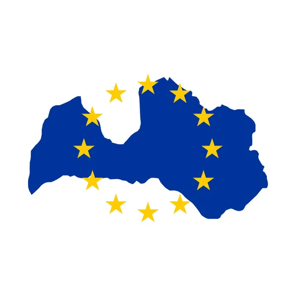 Mapa Letonia Con Bandera Unión Europea Aislada Sobre Fondo Blanco — Vector de stock