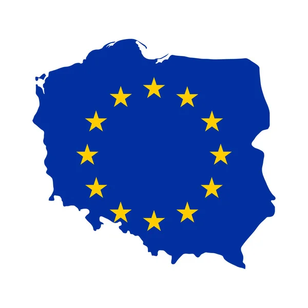 Mapa Polonia Con Bandera Unión Europea Aislada Sobre Fondo Blanco — Vector de stock