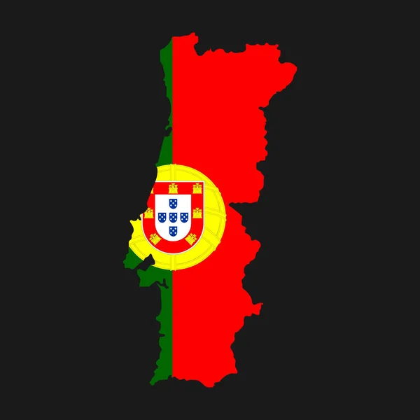 Portugal Kaart Silhouet Met Vlag Zwarte Achtergrond — Stockvector