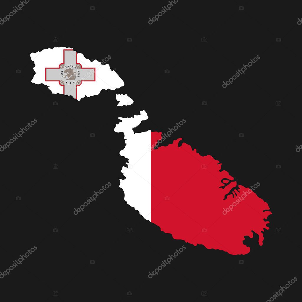 Malta mapa silueta con bandera sobre fondo negro 2024