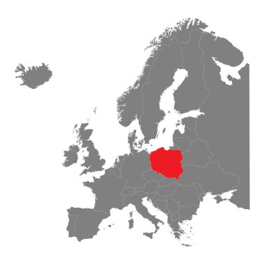 Avrupa haritalı gri tonlu siluet ve kırmızı renkli Polonya