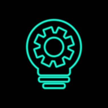 Ampul neon ikon vektörü. Ampul simgesi, fikir, çözüm, ayarlar imzalı düşünme simgesi.