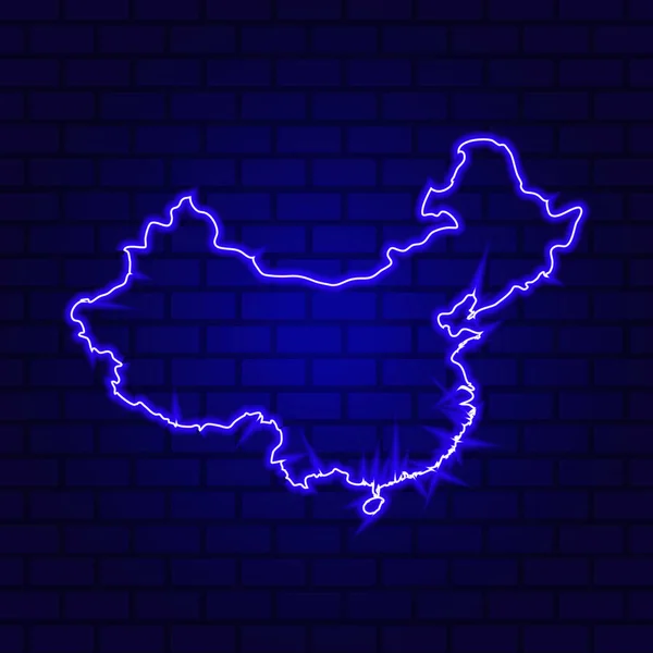 Cina Insegna Neon Incandescente Sfondo Muro Mattoni — Vettoriale Stock