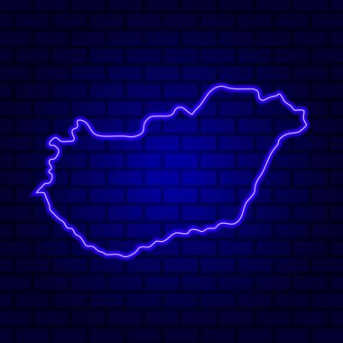 Tuğla duvar zemininde Macaristan 'ın parlak neon ışığı