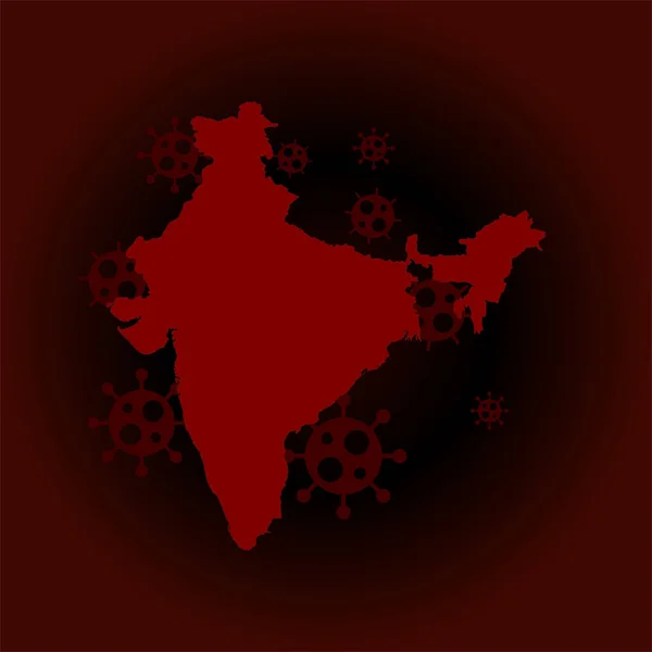 Peta Merah India Dengan Konsep Virus Covid - Stok Vektor